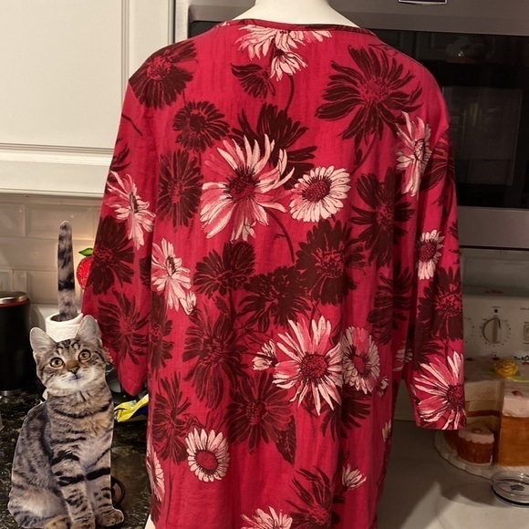L womens Coral Bay pink floral 3/4 sleeve stretch plus size 2X - Picture 2 of 3